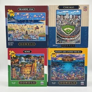 Dowdle Jigsaw Puzzle Lot of 4 Seaside Chicago Rome Noahs Ark 500 1000pc